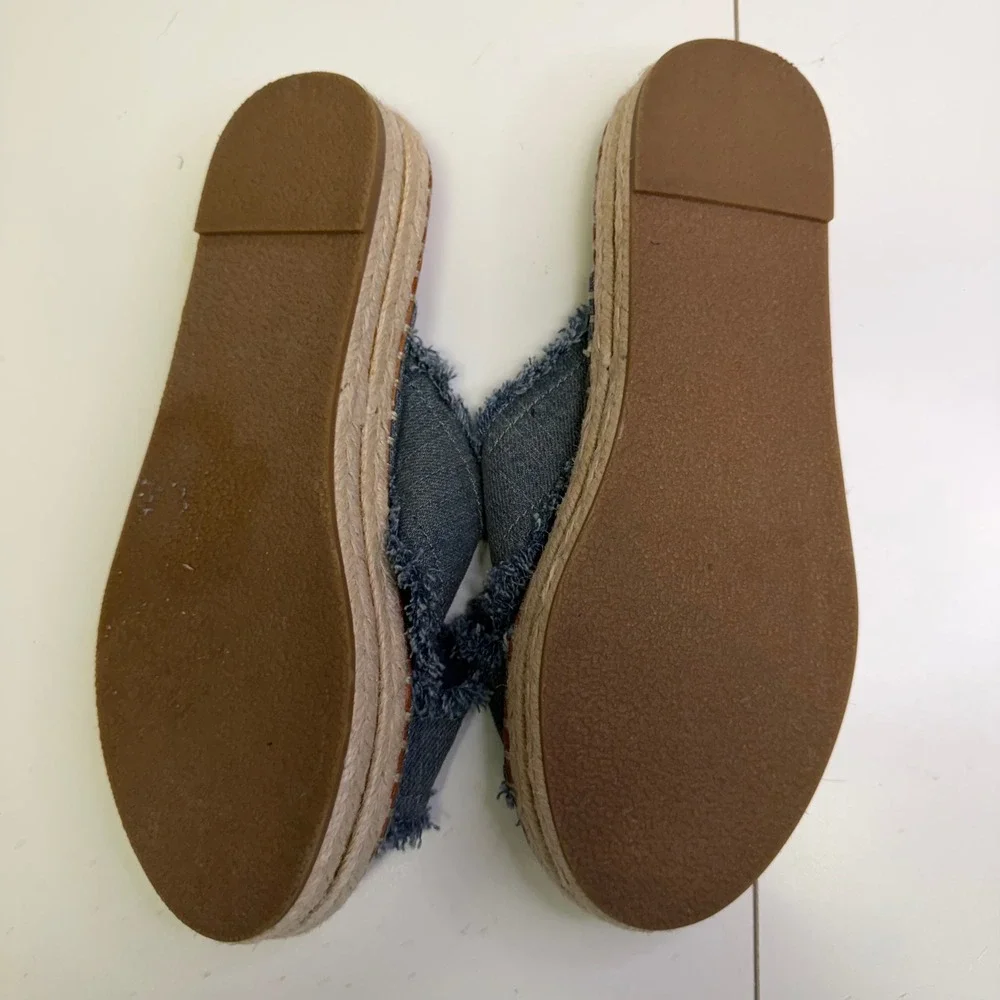 G by GUESS Blue Denim Frayed Espadrille Platform Slide Sandals Womens 8 Y2K